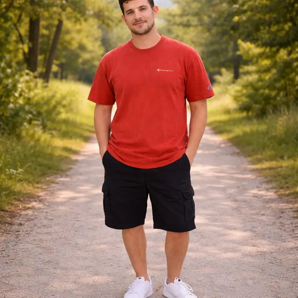 C10 Red Champion Faded Short Sleeve T-Shirt Cotton Casual Athletic Size M - Picture 2 of 6